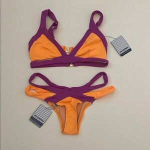 Les Canebiers Saint-Tropez Orange Purple Bikini Set EU 42 US 10 NWT